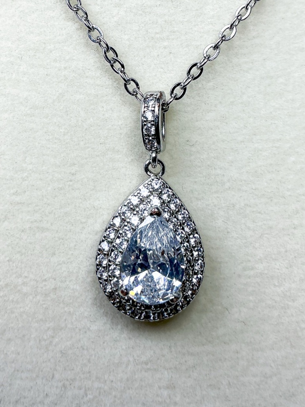 Water Drop Cz  Halo Pear Cut Pendant Necklace necklace